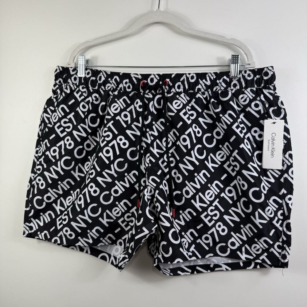 NWT Calvin Klein Swimwear Black White Logo Print Swim Trunks Mens XXL Beach - Picture 8 of 10
